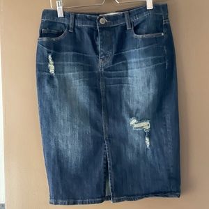 Distressed  Denim Jean skirt Velvet heart